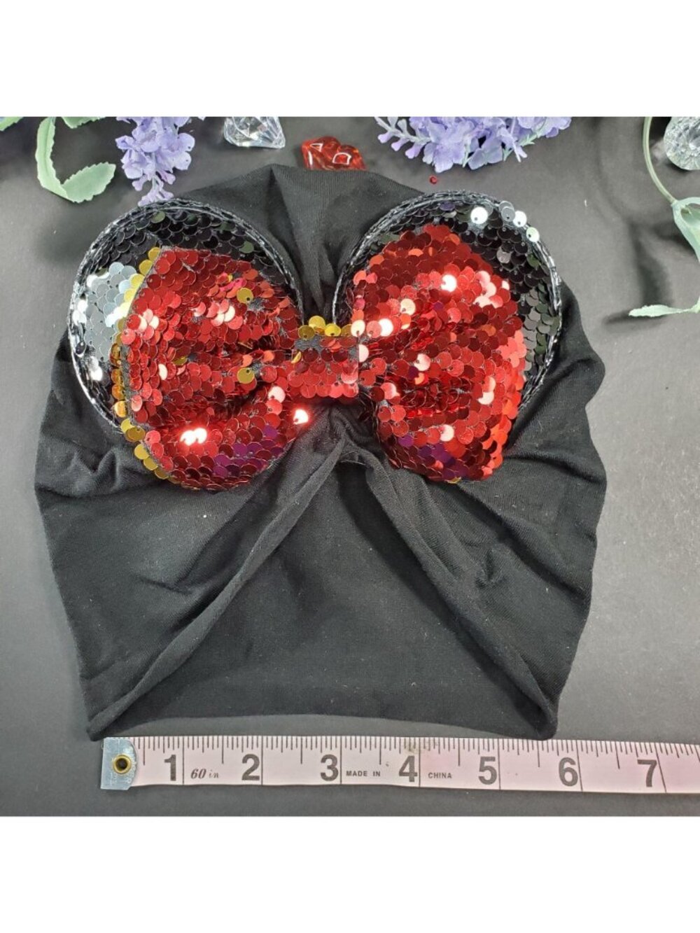 Minnie Mouse Turban Infant Ears Red Sequin Hair Bows Headband Hair Care Baby - Picture 4 of 10